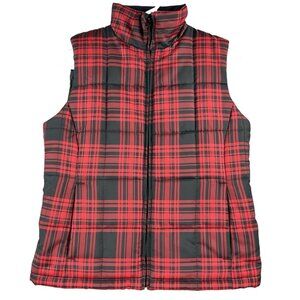 American Living Women's Black & Red Plaid Puffer Vest Size Small NWOT